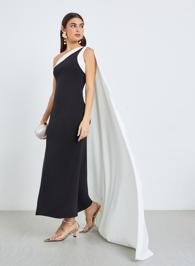 Styli Women Black Cape Detail Mermaid Maxi Dress - Image 5